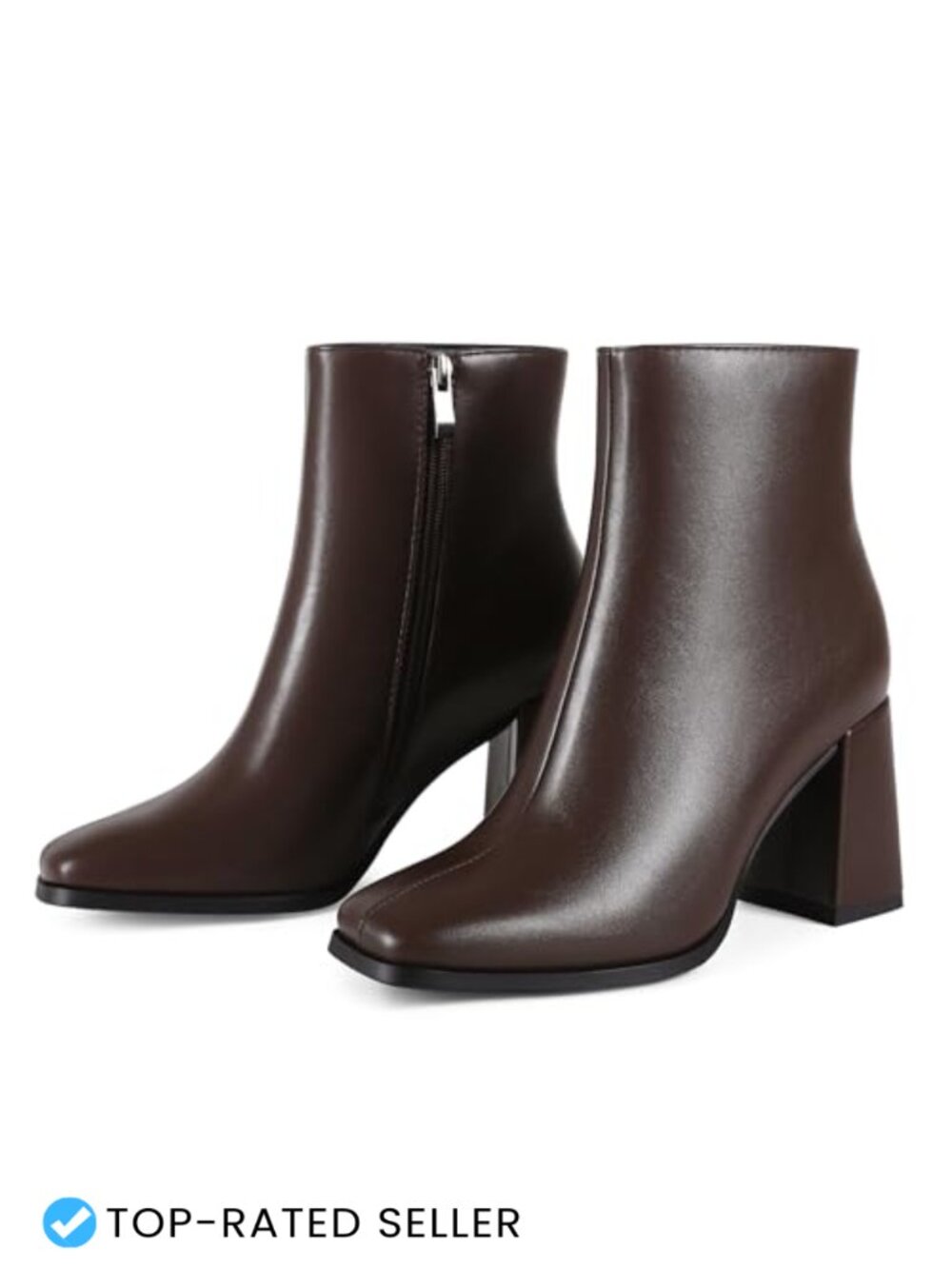 Women's Square Toe Ankle Boots Chunky Block Heel Side Zipper PU Leather